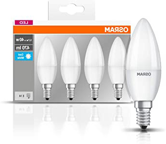 Osram 819610 Bombilla LED E14, 5 W, Blanco, 4 Unidades, vela, plástico