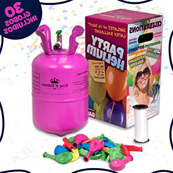Bombona de Helio para Globos, inflador de Globos con Helio, 30 Globos de Latex y Cintas incluidos