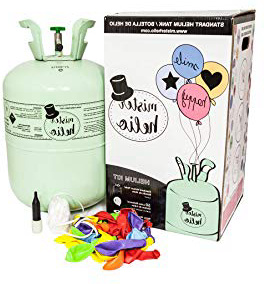 Bombona de Helio Desechable Mister Helio + 30 Globos de Latex. La Botella de Helio más molona