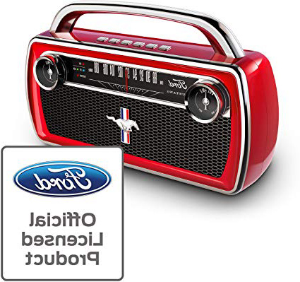 ION Audio Mustang Stereo - Altavoz Boombox Estéreo Inalámbrico Bluetooth, Portátil y Recargable con Radio FM, en estilo retro Ford Mustang
