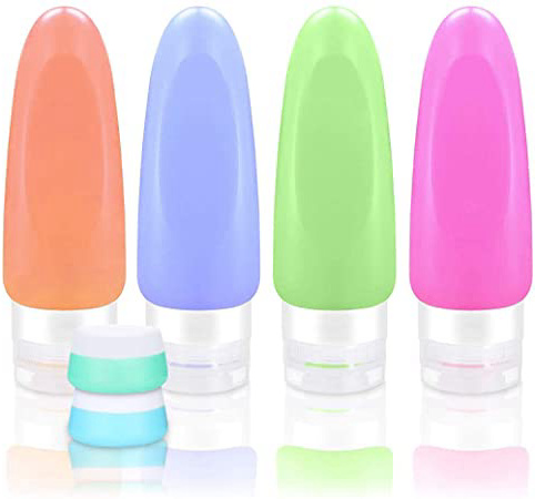 Botella de Viaje, 6 Piezas Anti-Fugas & Rellenable/Compresible Silicona Travel Bottles Set para Champú, Bálsamo, Crema de Baño, Loción, Libre de BPA, FDA Aprobado (89ml)