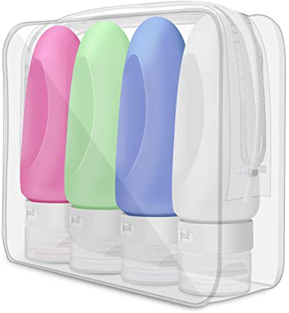 Opret Botella de Viaje 4 Pack TSA aprobó la Botella de Viaje de Silicona a Prueba de Fugas (89ml) para champús, lociones y artículos de tocador, FDA Certified BPA Free