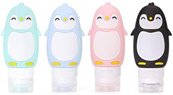 MUUZONING Pingüino Lindo Botellas de Viaje de Silicona, 100% BPA Gratis Recipientes rellenables portátiles a Prueba de Fugas para, Acondicionador,Loción, artículos de tocador(4 * 90ml)