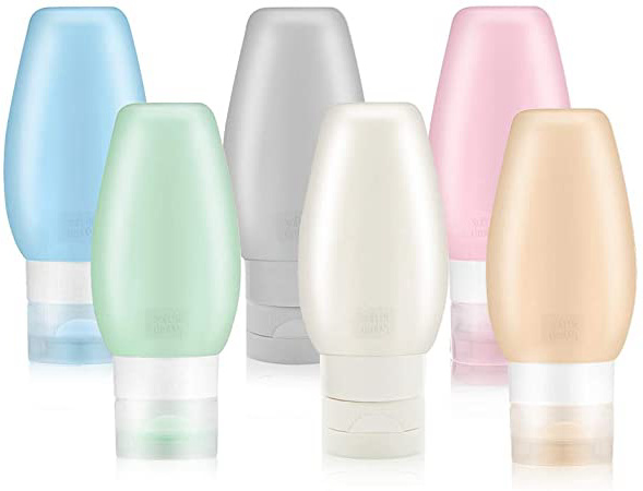 Botes Viaje, Uervoton Botellas de Viaje de Silicona Kit de Viaje, Portátiles a Prueba de Fugas para Recipientes Rellenables Botellas de Viaje, 6 Unidades 90ml Kit Viaje Avion