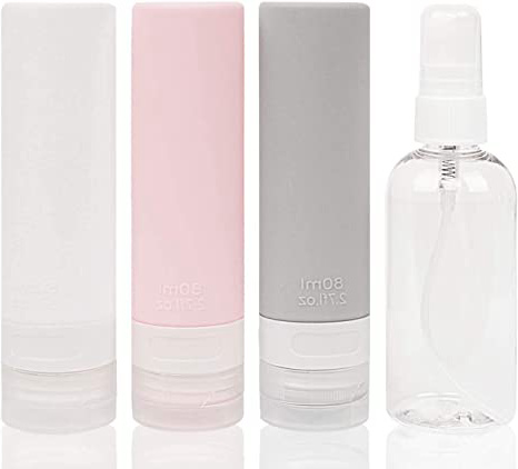 Fenvella Botella Viaje, Set Botellas de Viaje Silicona se Puede Utilizar en Champú, Loción y Artículos de Gel Botes Viaje a Prueba de Fugas(4 pack)