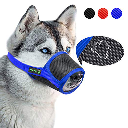 ILEPARK Respirable Bozal de Nylon para Perros Suave Permite Beber, Jadear Bozal Lazo Ajustable (S,Azul)