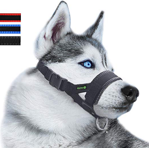 ILEPARK Bozal de Nylon para Perros Grandes Previene Mordidas, Ladridos y Que Mastiquen, Bozal Lazo Ajustable (L,Negro)