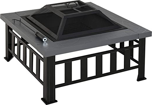 Outsunny Brasero Exterior de Metal Multifuncional Tipo Calentador 3 en 1 como Pozo de Fuego/BBQ/Cubo de Hielo para Terraza Patio y Jardín 81x81x46cm