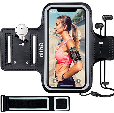 Gritin Brazalete Deportivo para Correr, Brazalete Móvil Deportivo Ajustable contra Sudor Correa de Extensión para iPhone 11 Pro/iPhone XS/X/iPhone 8/7/6/6s y Otros Teléfonos de Menos de 6.1"