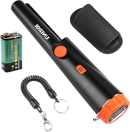 UNIROI Detector de Metales Pinpointer con Batería de 9V, Funda de Cinturón y Cable Colgante Retráctil, IP65 Resistente al Agua, Buscador de Tesoro Potable con Indicador LED Sonido y Vibrción (UD002)