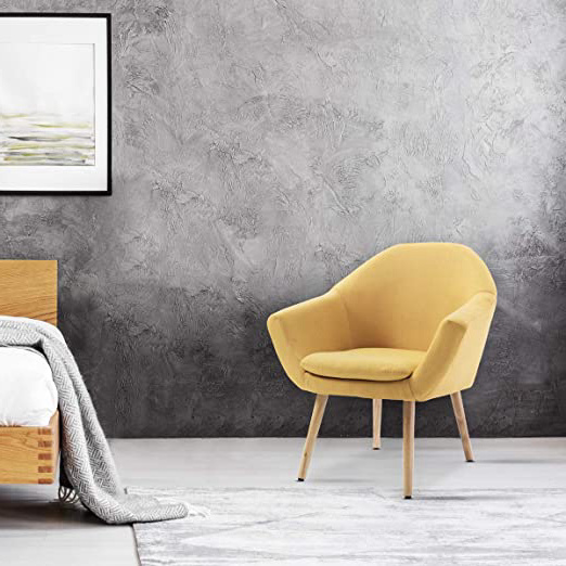 Mc Haus NAVIAN - Sillón Nórdico Escandinavo de color Mostaza, butaca comedor salón dormitorio, sillón acolchado con Reposabrazos y patas de madera 74x64x76 cm