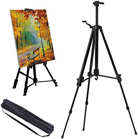 Soporte de caballete, ajustable de 52 a 162 cm, con bolsa de transporte, caballetes pequeños portátiles de aluminio para pintura/póster/boda, para artistas,niños,adultos, bosquejos,pintura,negro