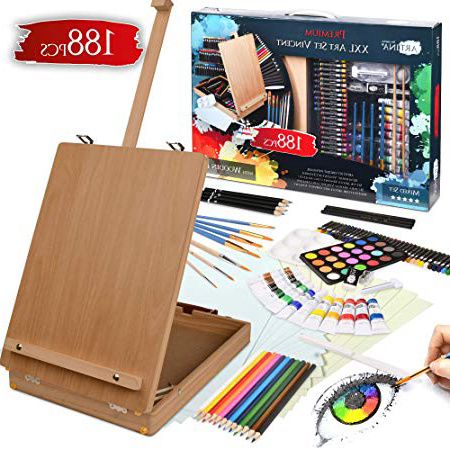 Artina set de pintura de 188 piezas para adultos y niños Vincent - Con caballete maletín de pintura de mesa, tizas de óleo, acuarelas, acrílicos, lápices de carboncillo y mucho más - Kit pintura
