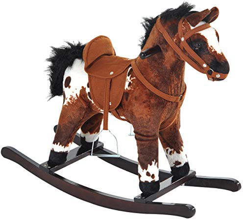 HOMCOM Caballito Balancín de Peluche con Silla y Sonido Juguete para Niños +36 Meses Juguete de Mecedora 71x28x60cm