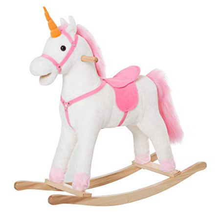 HOMCOM Caballito Balancín de Peluche Balancín Caballo Caballito Madera Juguete de Mecedora para Niños +3 Años 78x28x68cm Forma Unicornio