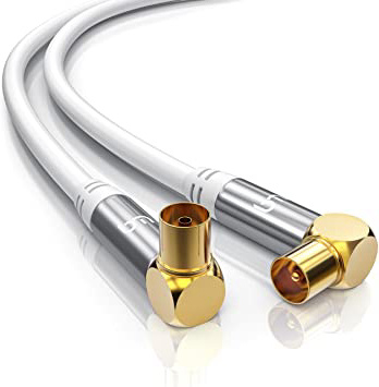 CSL-Computer 1,0m Cable de Antena HQ HDTV Premium - En ángulo 90 Grado - Factor de blindaje 135 dB - Resistencia 75 ohmios - Cable coaxial - Clavija coaxial Macho a Hembra