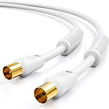 deleyCON 5m Cable de Antena de TV Coaxial HDTV Apantallamiento de 4 Capas DVB-T DVB-T2 Radio Dab - Blanco