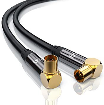 CSL-Computer 2,0m Cable de Antena HQ HDTV Premium - En ángulo 90 Grado - Factor de blindaje 135 dB - Resistencia 75 ohmios - Cable coaxial HDTV Full HD - Clavija coaxial Macho en Acoplamiento Coax