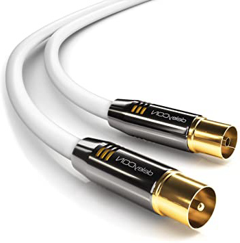 deleyCON 1m TV Cable de la Antena Coaxial Cable de TV 100dB 4K Ultra HD UHD HDTV Full HD - Enchufe de TV a Toma de TV - Conector Metálico - Analógico Digital - Blanco