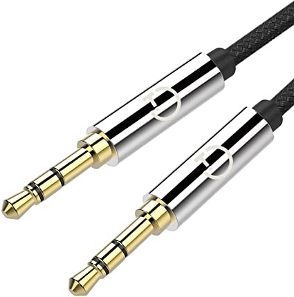 Cable de Audio,Gritin Cable Jack 3.5mm y Macho Macho de Nylon Trenzado Premium Cable Aux Auxiliar para Auriculares, iPods, iPhones, iPads, Audio de Coche, Smartphones, MP3 y Más - Negro(1.5M)