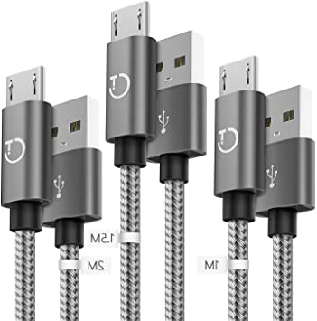Gritin Cable Micro USB 3 Pack-1M/1.5M/2M,Carga Rápida Trenzado de Nylon Cargador Micro USB para Galaxy, Kindle, Nexus y más
