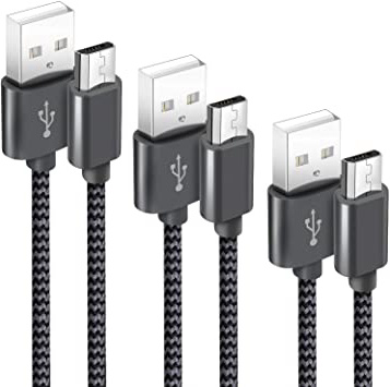 GERETIN Cable Micro USB 3Pack 1m+2m+2m Cable USB Micro USB Carga Rápida Trenzado de Nylon Cargador Micro USB Compatible con Android,Samsung Galaxy S6 S7 J5 J7,Xiaomi,Kindle,Sony,Nexus y más-NegroGris