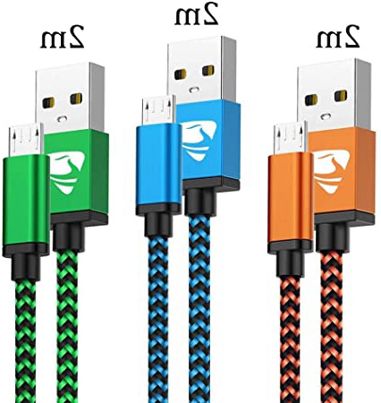 Cable Micro USB Carga Rápida Aioneus Cargador Android 3-Pack 2M Cable Android Nylon Movil Cables Cargador para Samsung S7 S6 S5 j7 j5 j3 Tablet Huawei Sony HTC Motorola Nexus LG PS4