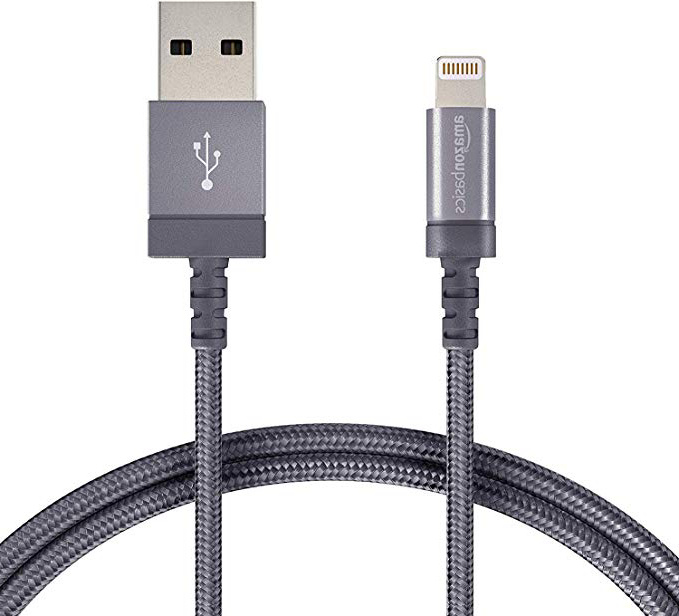 AmazonBasics - Cable conector USB a Lightning (nailon trenzado, certificado por Apple, 0,9 m), color gris oscuro
