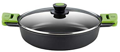 BRA Prior- Cacerola Baja con Tapa de Cristal y Asas de Silicona, Apta para Todo Tipo de Cocinas Incluida Inducción y Horno, 28 cm