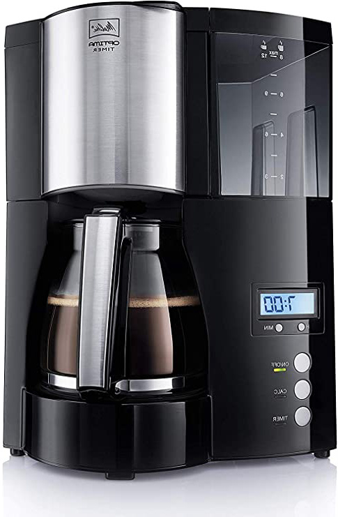 Melitta Cafetera de filtro con jarra de vidrio, Función temporizador y conservación de temperatura, Optima Timer, Negro, 100801