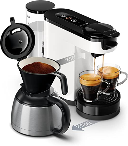 Senseo HD6592/01 - Cafetera (Independiente, Cafetera de filtro, 1 L, Dosis de café, De café molido, 1450 W, Negro, Acero inoxidable, Blanco)