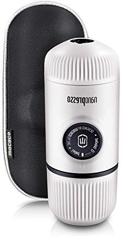 WACACO Nanopresso máquina de café espresso portátil con protectora Nanopresso S-Case adjunto, actualización de la de Minipresso, Cafetera de viaje, Operado manualmente (Nuevos Elementos Frío Blanco)