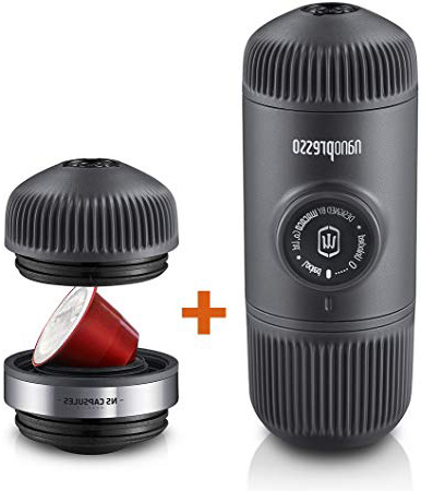 Wacaco Nanopresso Cafetera espresso portátil con Adaptador NS adjunto, versión mejorada de Minipresso, máquina portátil de café para viajes, operada manualmente, perfecta para acampar y aventurarse