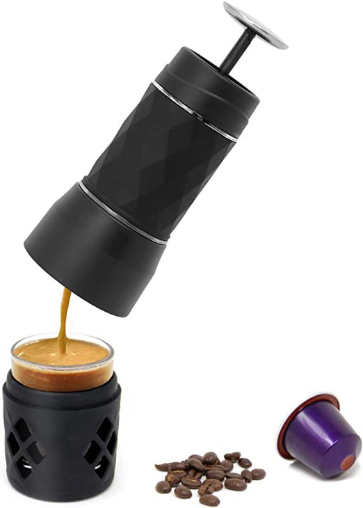 Máquina de café espresso portátil | Compatible con Nespresso y café molido | Máquina de café de viaje mini manual | Pukkr