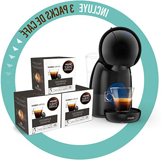 Krups Piccolo XS Cafetera cápsulas Nestlé Dolce Gusto 15 Bares, 1500 W con depósito de 0.8 l, monodosis multibebidas frías y Calientes, Manual, Negro + 3 packs Café intenso