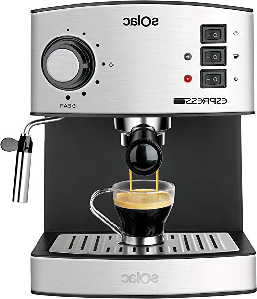 Solac CE4480 Espresso-Cafetera de 19 Bares con vaporizador, 850 W, 1.25 litros, 0 Decibeles, Acero Inoxidable