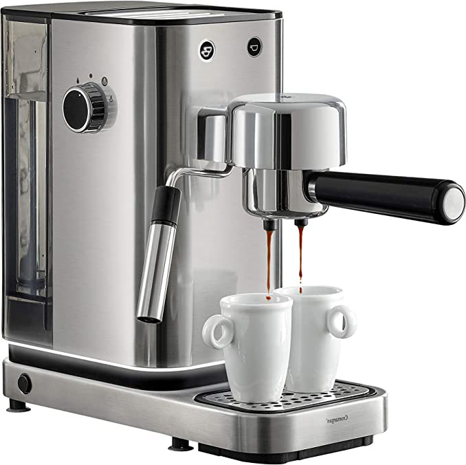 WMF Espresso Maker Lumero - Cafetera expresso manual, presión 15 bares, espresso, capuccino, regulable, capacidad 1.5 litros, café molido o monodosis, con espumador de leche, acero inoxidable, 1400 W