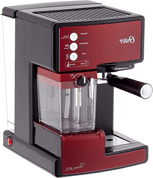 Oster Prima Cafetera automática para Cappuccino, Latte y Espresso con Tratamiento, 1.5 l Agua, 300 ml depósito para Leche, 1238 W, Acero Inoxidable