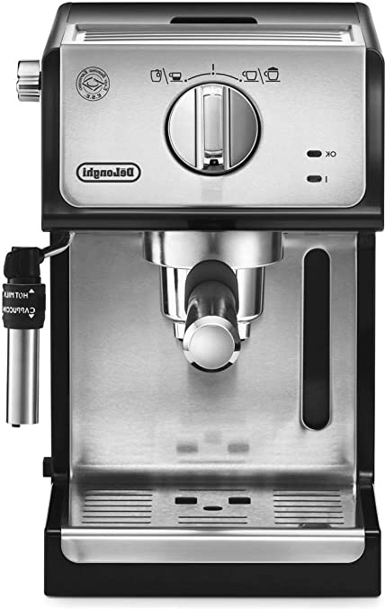 De'longhi - Cafetera de Bomba Tradicional para Espresso y Cappuccino, Admite Café Molido y Monodosis, 2 Tazas Simultáneamente, Depósito de Agua de 1.1 l, 1100 W, ECP 35.31, Negro y Plata