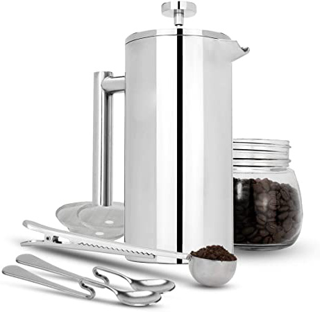 Maison & White 350ml Cafetería francesa de prensa | Prensa de café de acero inoxidable | GRATIS filtros adicionales / cucharas de medir