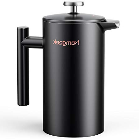 Homgeek Cafetera Prensa Francesa de 8 Tazas/1 Litro, Cafetera y Tetera de Doble Pared Aislado, con émbolo de Acero Inoxidable de Grado 304 y Filtro de Repuesto Adicionales, para el Hogar y la Oficina