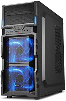 Sharkoon VG5-V - Caja de Ordenador Gaming (semitorre ATX, iluminación Azul, Incluye 2 Ventiladores LED, 2 bahías de 5,25”), Negro