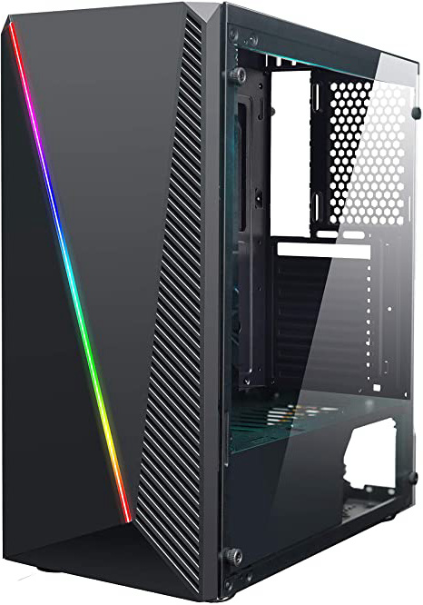 DeepGaming DeepAbyss - Caja gaming de PC ATX/micro ATX con 16 modos de iluminación RGB, ventana lateral de cristal templado, soporte hasta 6 ventiladores