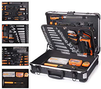 TACKLIFE Cajas de Herramientas de Aluminio,136Pcs Multifuncional Juego de Herramientas de Mano,Juego de Destornilladores de Precisión, Martillo, Alicates-HHK4B