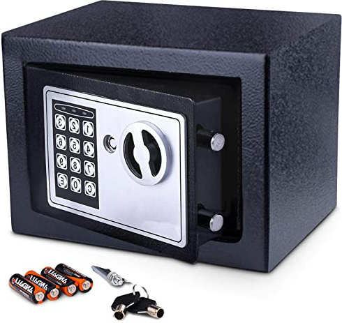 Meykey Caja Fuerte Pequeña Caja Seguridad 230X170X170 mm, Negro