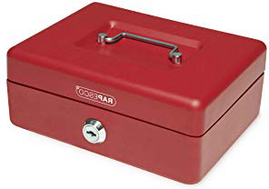 Rapesco money - Caja fuerte portátil de 20 cm de ancho con portamonedas interior, color rojo