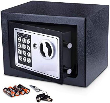 Meykey Caja Fuerte Pequeña Caja Seguridad 230X170X170 mm, Negro
