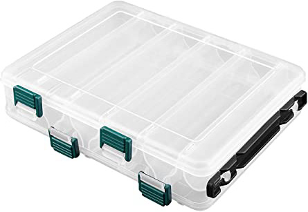 OhhGo Cajas de Aparejos de Pesca de plástico de Dos Lados 12 Compartimentos Caja de Almacenamiento de Pesca Organizador señuelo de Gran Capacidad Estuche Transparente 20 x 15.5 x 4.5 cm