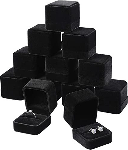 Zhanmai 12 Piezas de Caja de Anillo Pendientes de Terciopelo Caja de Joyería de Regalo para Boda, Compromiso, Cumpleaños y Aniversario, Negro