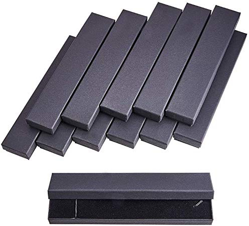 NBEADS Caja de Papel Negro, Caja de Cartón de Papel de 12 Unidades con Esponja para Collar, Pulsera, Joyería, Embalaje de Regalo, Rectángulo, 21x4x2 cm